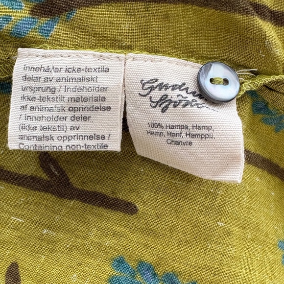 Gudrun Sjoden Women’s Hemp Green Floral Button Up Blouse Shirt Size S Boho - Picture 7 of 7